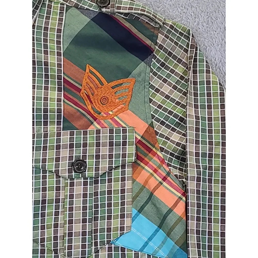 Massive Revolution Mens XL Military Style‎ Long Sleeve Plaid Button Down Shirt